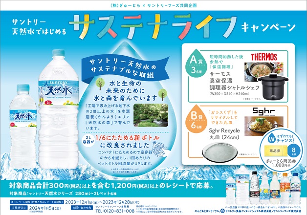 （終了しました）【ぎゅーとら×サントリー共同企画】SDGｓの取り組みを応援しよう！「サントリー天然水ではじめるサステナライフキャンペーン」